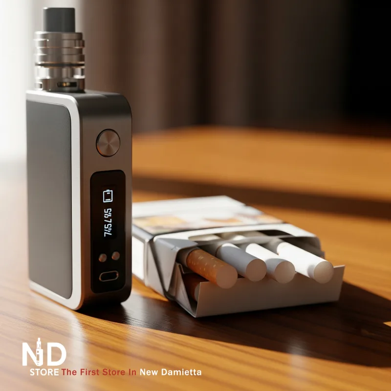Vape device next to a pack of cigarettes ND Store Electronic Cigarette as a Smoking Alternative - ND Store, Vape Store in Damietta