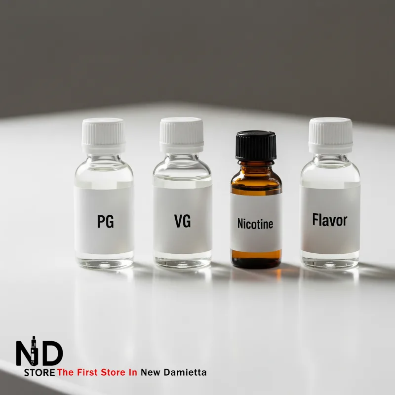eliquid main ingredients ND Store المكونات الأساسية للـ E-liquid: PG VG نيكوتين ونكهات للفيب - ND Store - أفضل فيب ستور في دمياط